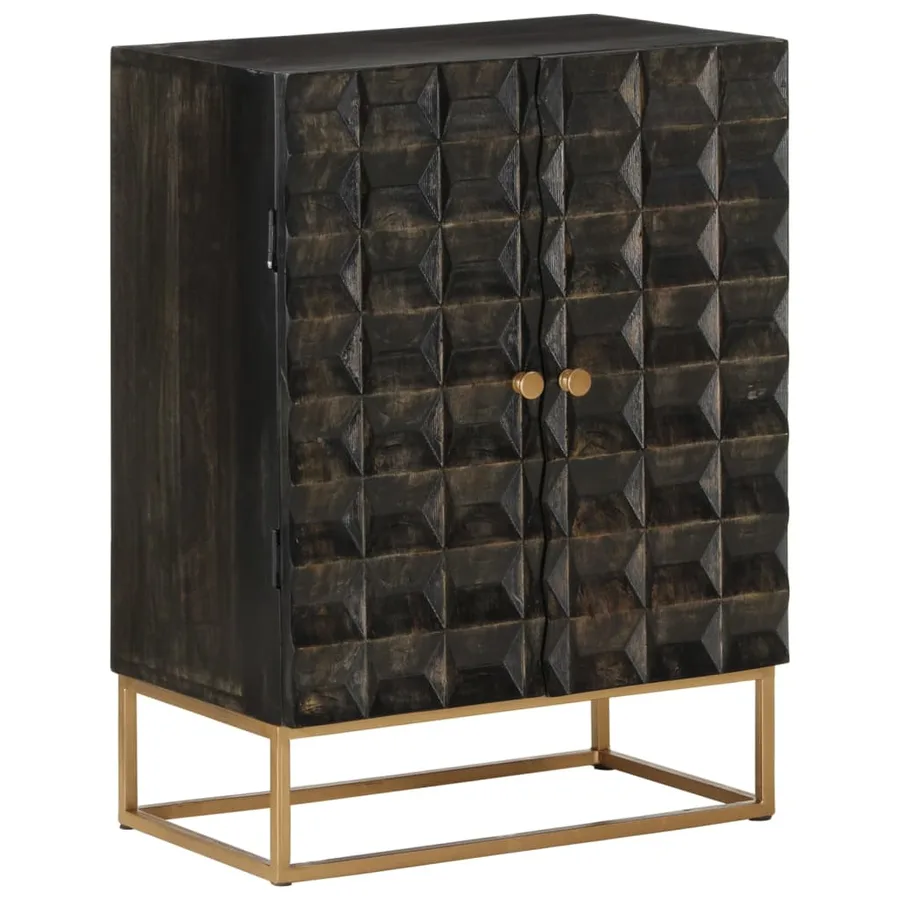 Buffet Noir 55x34x75 cm Bois massif de manguier et fer - 11