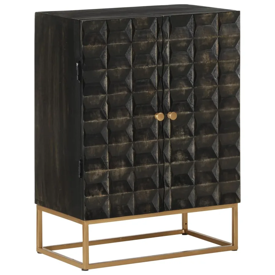 Buffet Noir 55x34x75 cm Bois massif de manguier et fer - 12