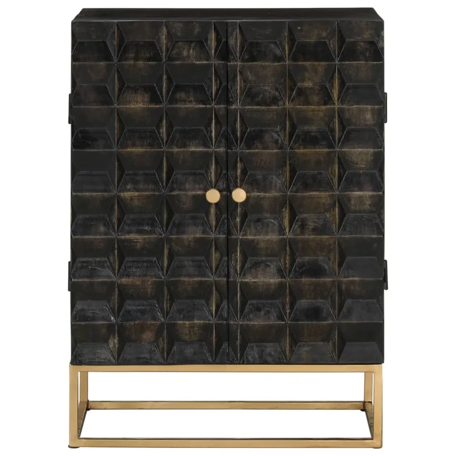 Buffet Noir 55x34x75 cm Bois massif de manguier et fer - 2