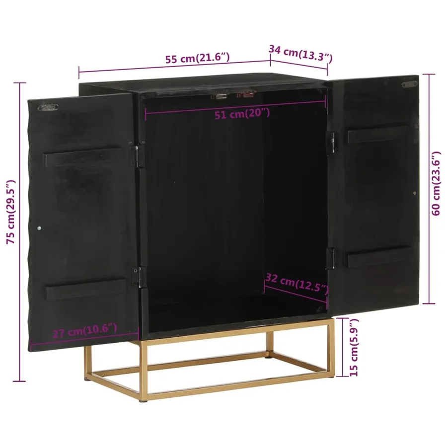 Buffet Noir 55x34x75 cm Bois massif de manguier et fer - 8