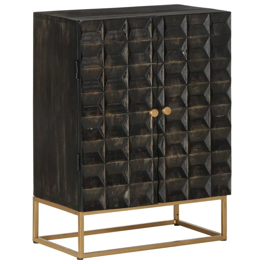 Buffet Noir 55x34x75 cm Bois massif de manguier et fer - 9