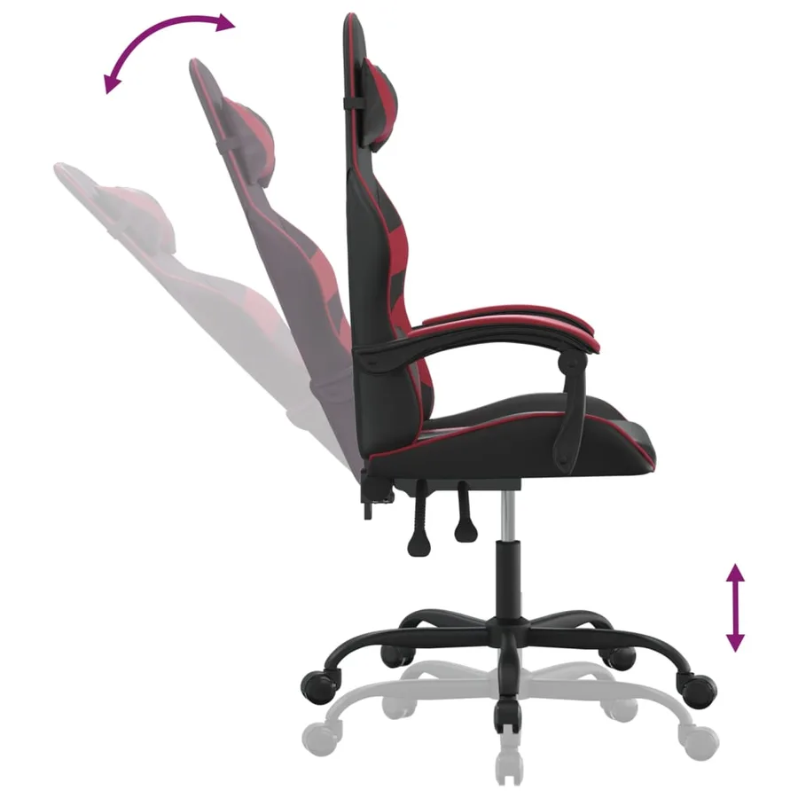 Chaise de jeu pivotante Noir et rouge bordeaux Similicuir - 10