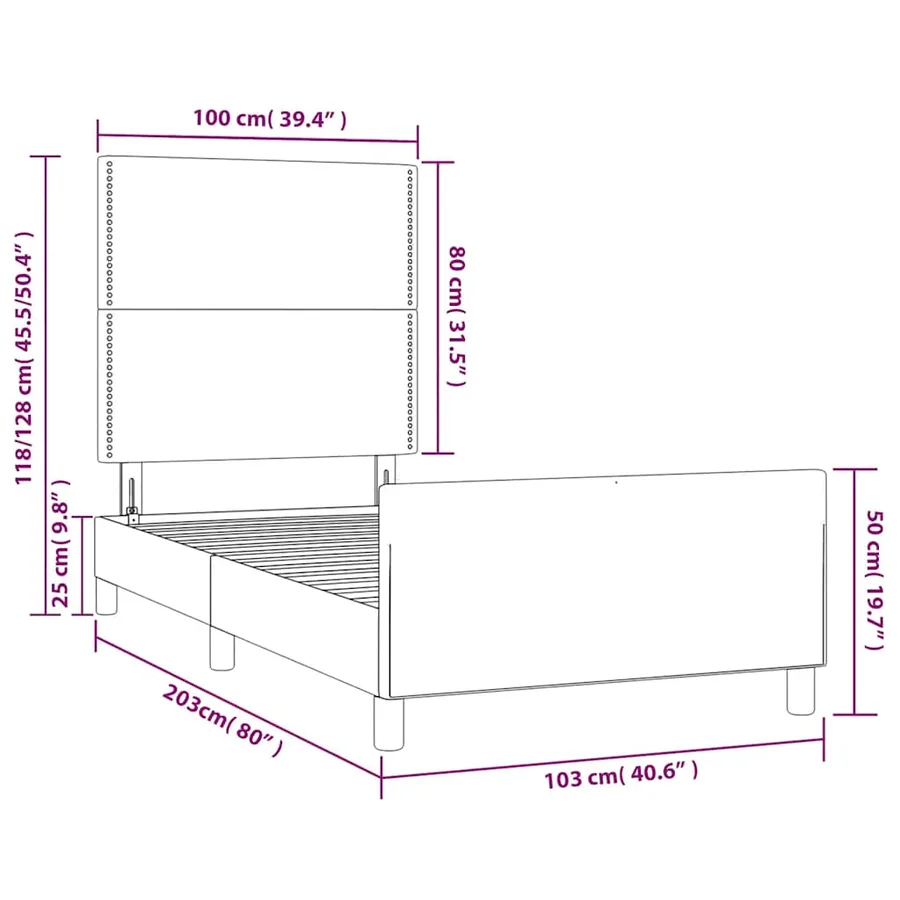 Cadre de lit sans matelas noir 100x200 cm tissu - 14