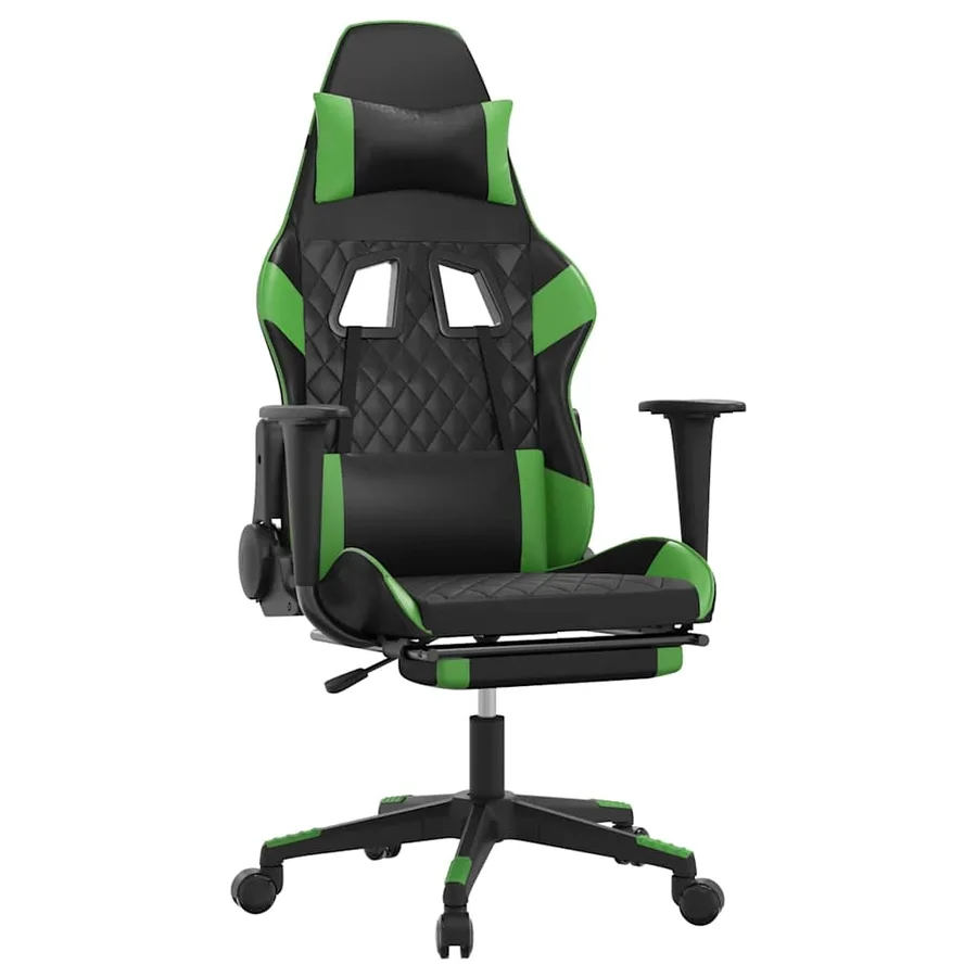 Chaise de jeu de massage avec repose-pied Noir&Vert Similicuir - 2