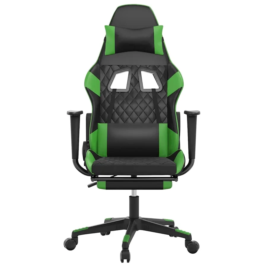 Chaise de jeu de massage avec repose-pied Noir&Vert Similicuir - 4