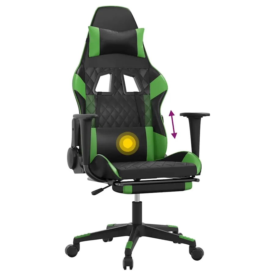Chaise de jeu de massage avec repose-pied Noir&Vert Similicuir - 8