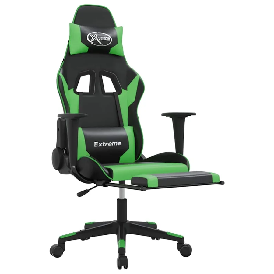 Chaise de jeu de massage et repose-pied Noir et vert Similicuir - 3