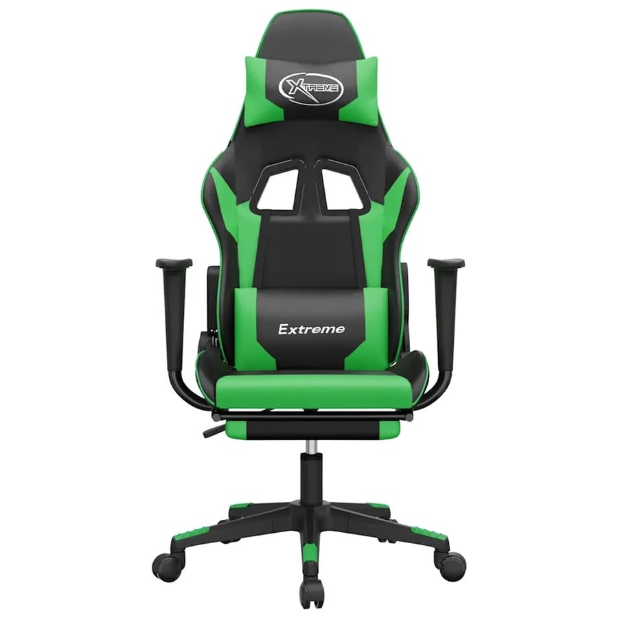 Chaise de jeu de massage et repose-pied Noir et vert Similicuir - 4