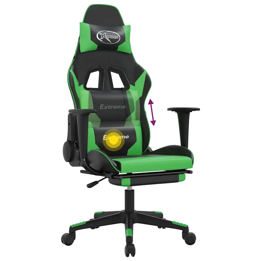 Chaise de jeu de massage et repose-pied Noir et vert Similicuir - 8
