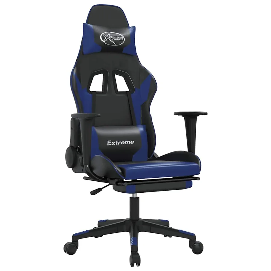 Chaise de jeu de massage et repose-pied Noir et bleu Similicuir - 2