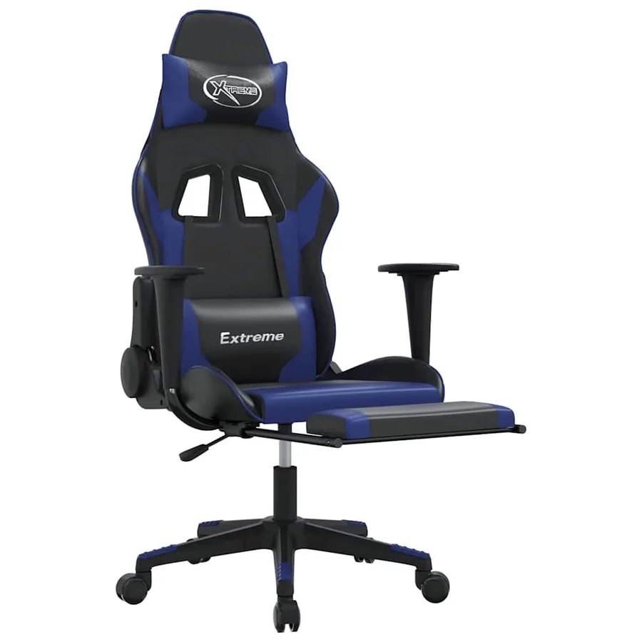 Chaise de jeu de massage et repose-pied Noir et bleu Similicuir - 3