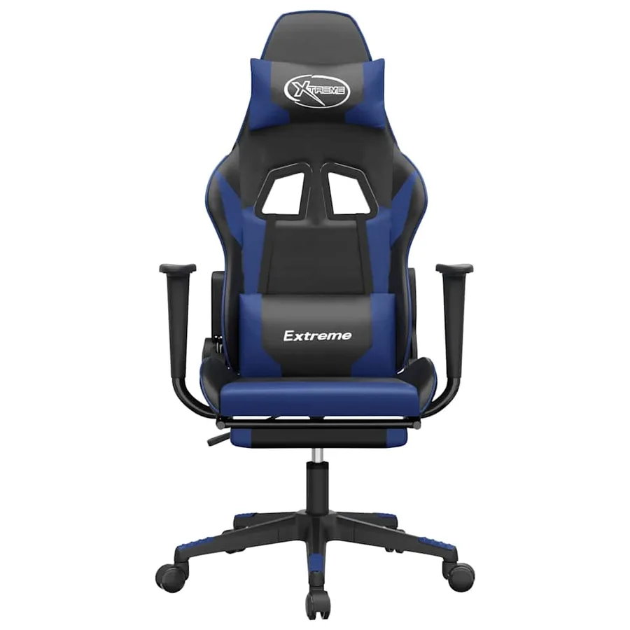 Chaise de jeu de massage et repose-pied Noir et bleu Similicuir - 4