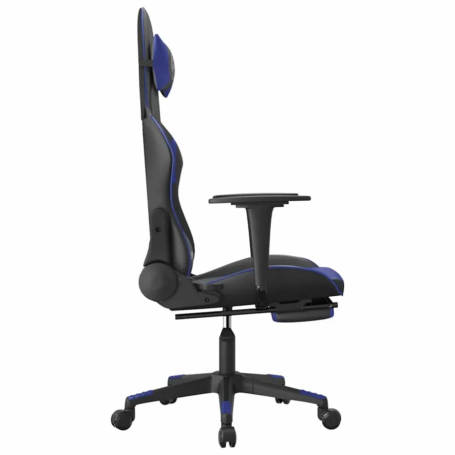 Chaise de jeu de massage et repose-pied Noir et bleu Similicuir - 5