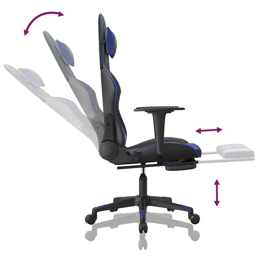 Chaise de jeu de massage et repose-pied Noir et bleu Similicuir - 7
