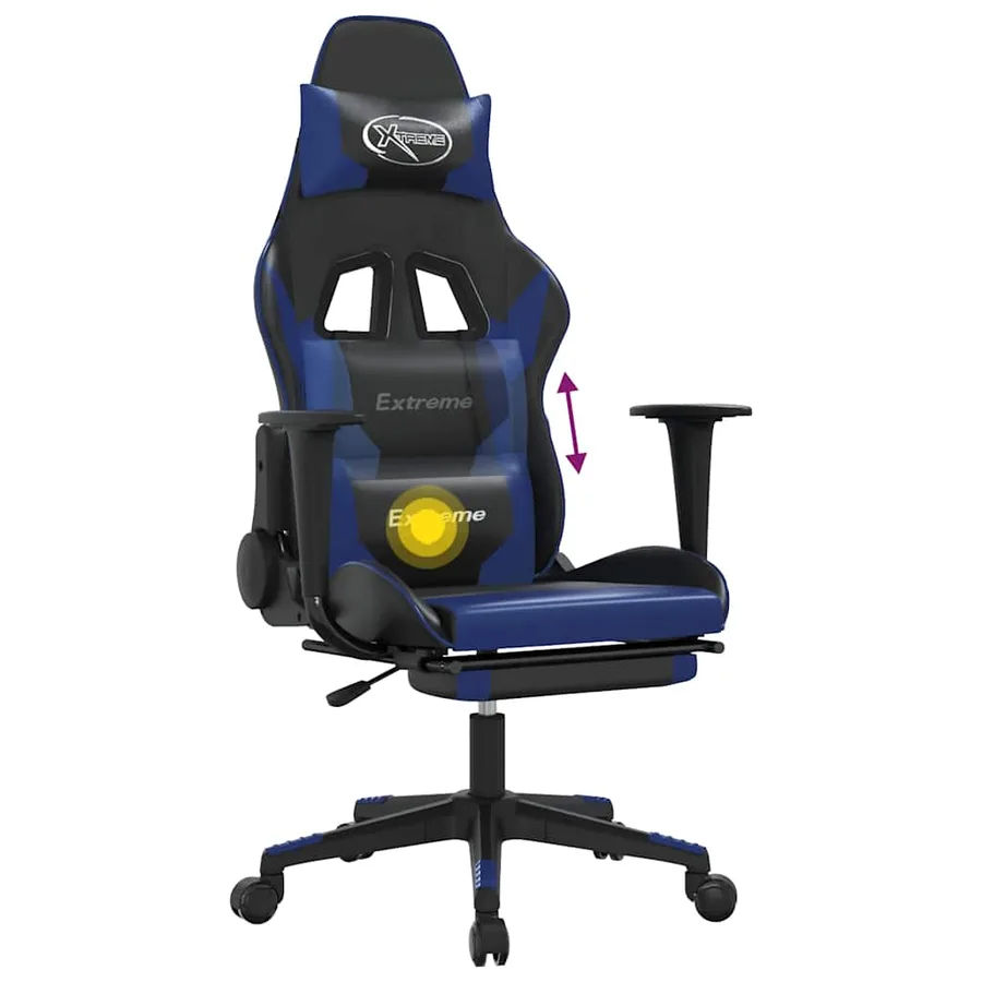 Chaise de jeu de massage et repose-pied Noir et bleu Similicuir - 8