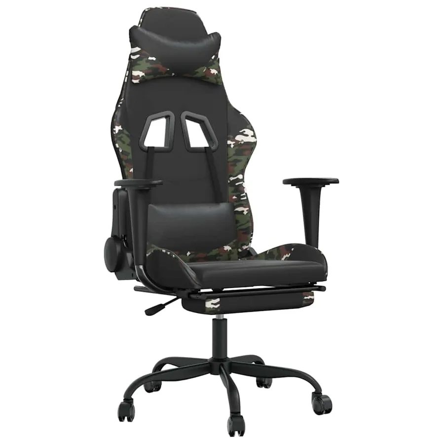Chaise de jeu de massage repose-pied Noir&Camouflage Similicuir - 2
