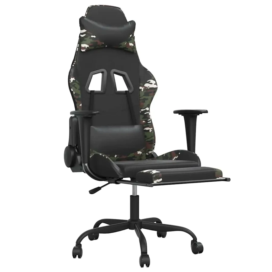 Chaise de jeu de massage repose-pied Noir&Camouflage Similicuir - 3