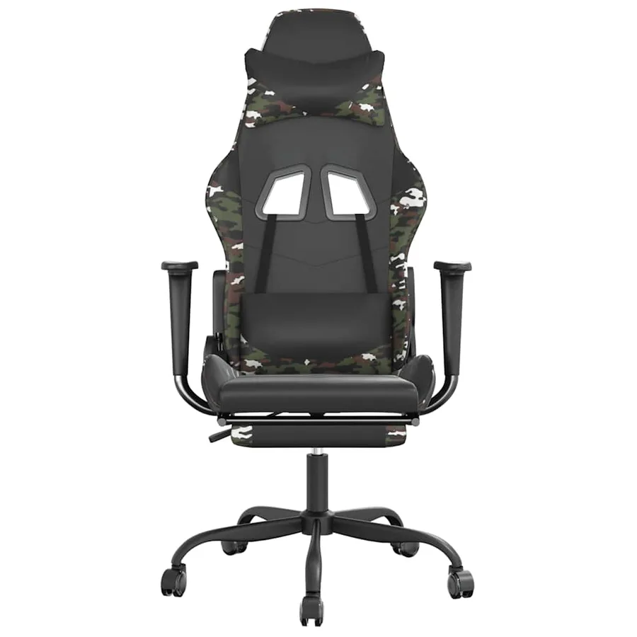 Chaise de jeu de massage repose-pied Noir&Camouflage Similicuir - 4