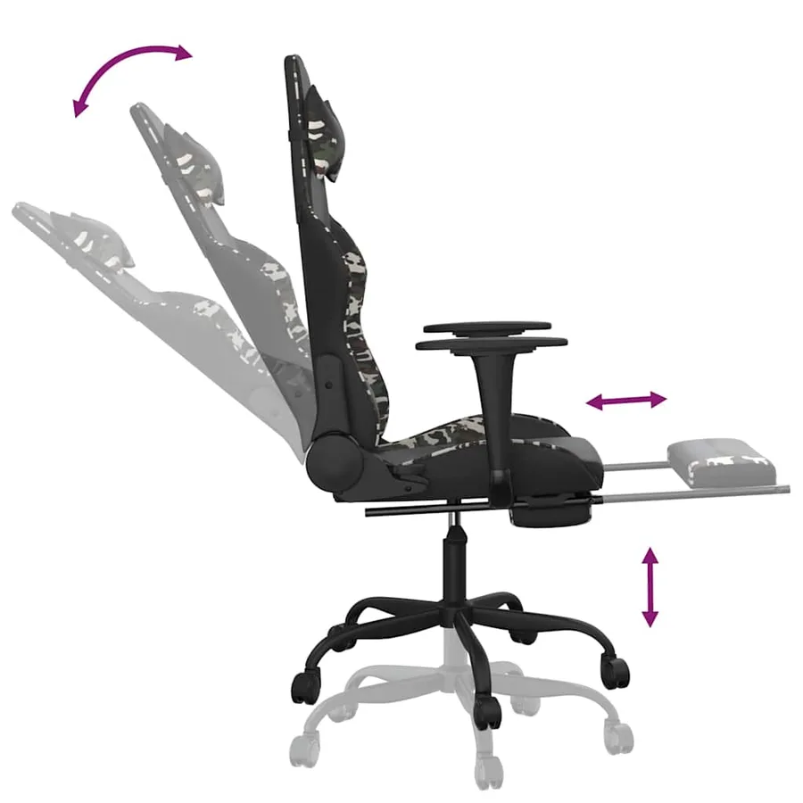 Chaise de jeu de massage repose-pied Noir&Camouflage Similicuir - 7