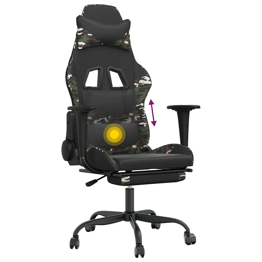 Chaise de jeu de massage repose-pied Noir&Camouflage Similicuir - 8