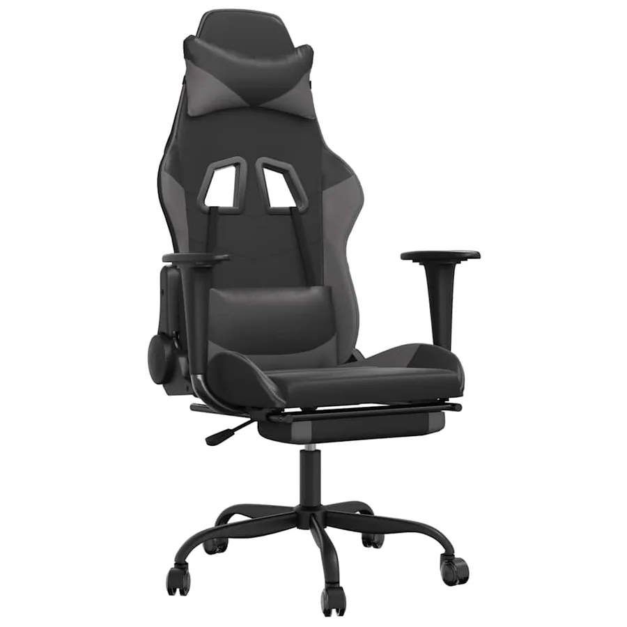Chaise de jeu de massage avec repose-pied Noir&Gris Similicuir - 2
