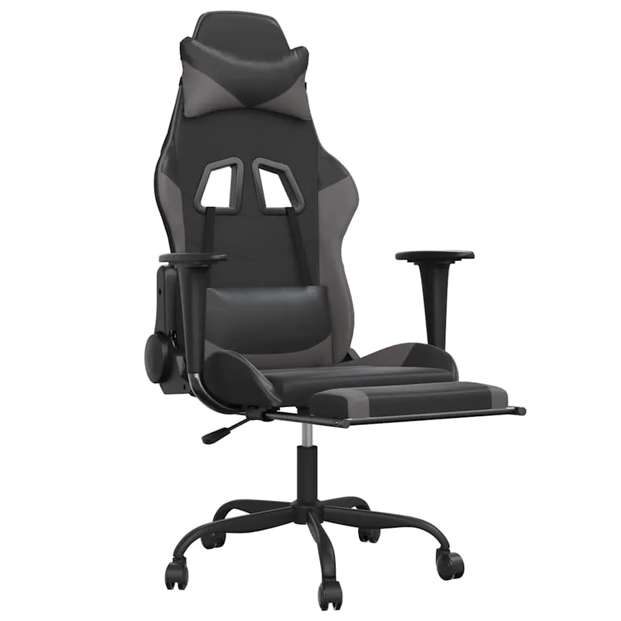 Chaise de jeu de massage avec repose-pied Noir&Gris Similicuir - 3