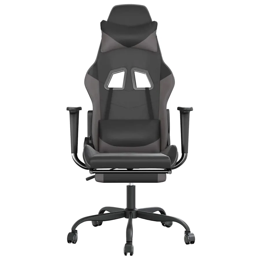 Chaise de jeu de massage avec repose-pied Noir&Gris Similicuir - 4
