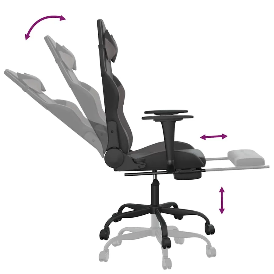 Chaise de jeu de massage avec repose-pied Noir&Gris Similicuir - 7