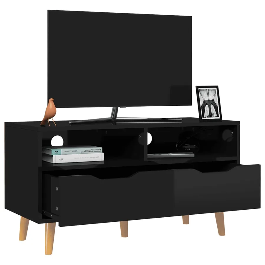 Meuble TV noir brillant 90x40x48,5 cm bois d'ingénierie - 3
