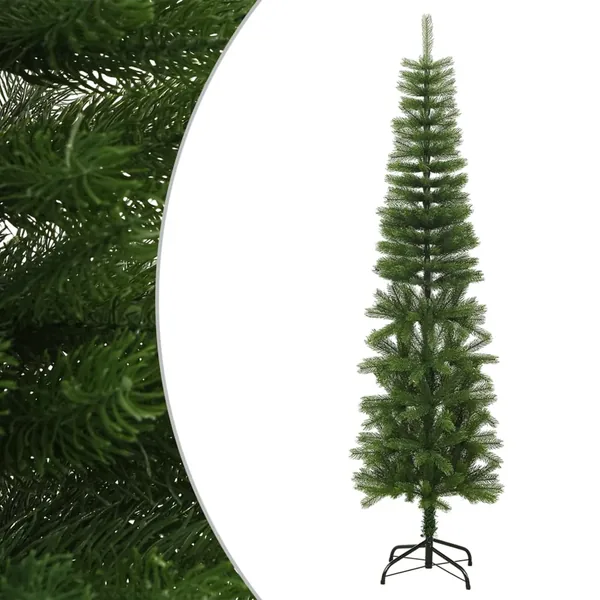 Sapin de Noël artificiel mince avec support 210 cm PE