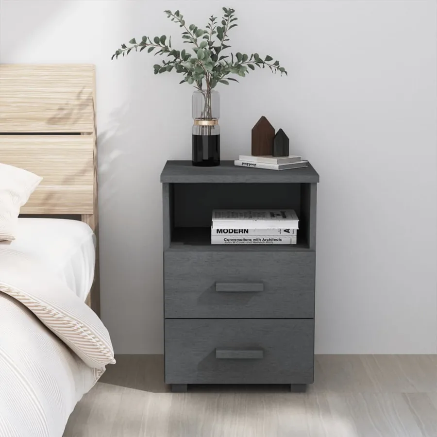 Table de chevet HAMAR Gris foncé 40x35x62 cm Bois de pin massif