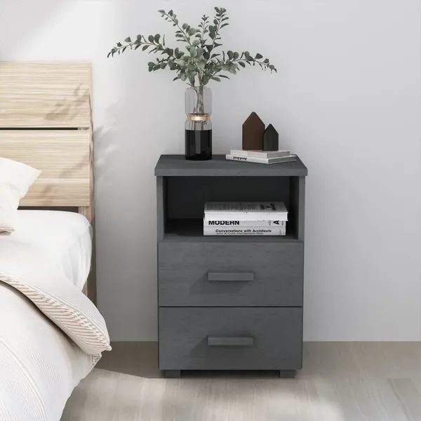 Table de chevet HAMAR Gris foncé 40x35x62 cm Bois de pin massif
