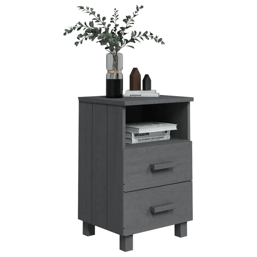 Table de chevet HAMAR Gris foncé 40x35x62 cm Bois de pin massif - 6