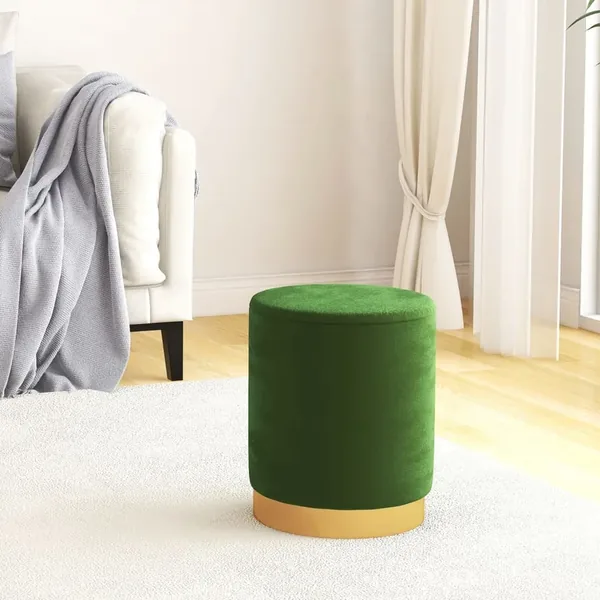 Tabouret de rangement rond Vert Velours 31 x 37 cm