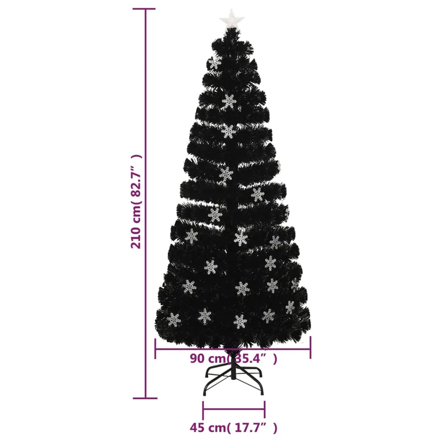 Sapin de Noël et flocons de neige LED Noir 210 cm Fibre optique - 9