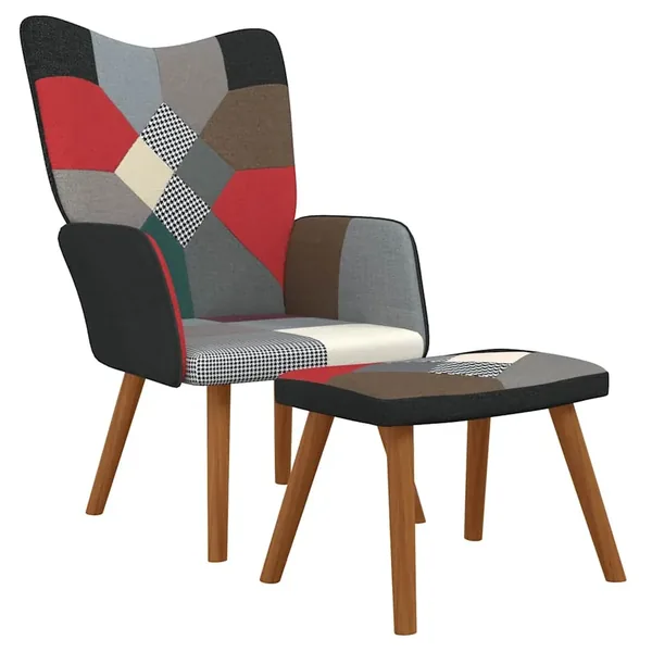 Chaise de relaxation avec repose-pied Patchwork Tissu