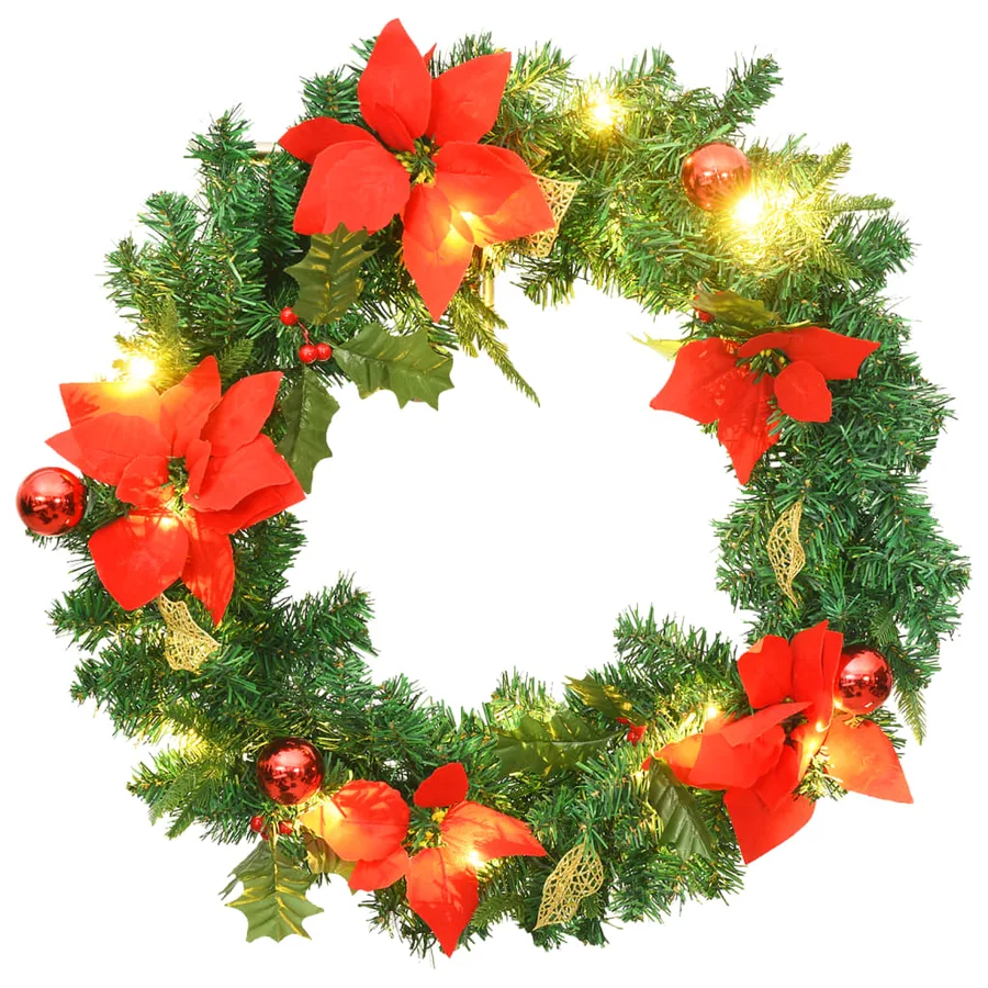 Couronne de Noël avec lumières LED vert 60 cm PVC - 2