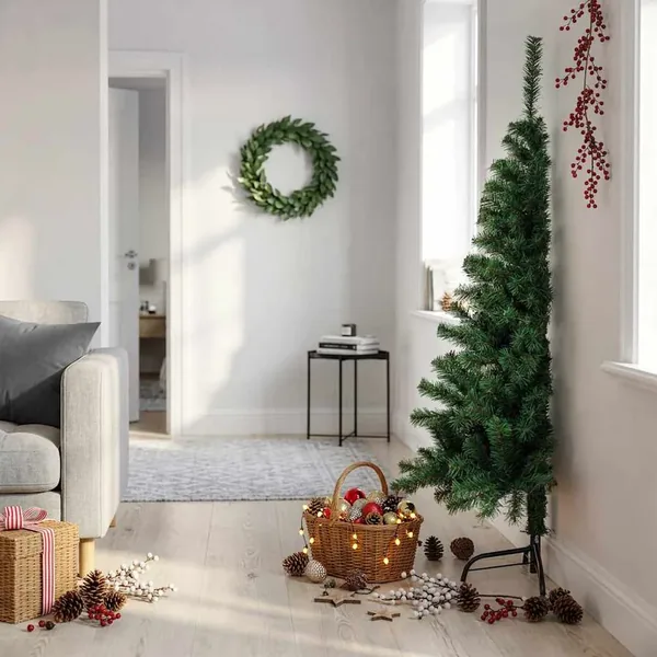 Sapin de Noël artificiel moitié avec support vert 150 cm PVC