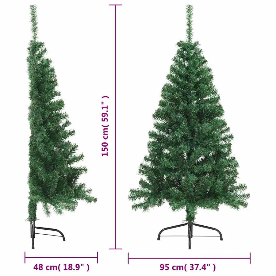 Sapin de Noël artificiel moitié avec support vert 150 cm PVC - 10