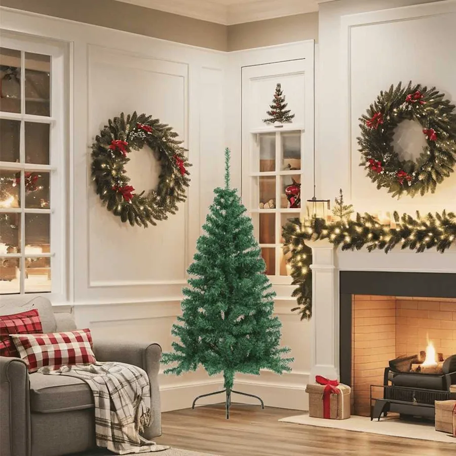 Sapin de Noël artificiel moitié avec support vert 150 cm PVC - 3