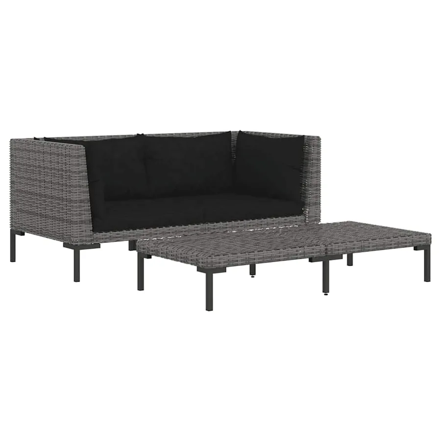 Salon de jardin 3 pcs Gris foncé Résine tressée demi-ronde - 2