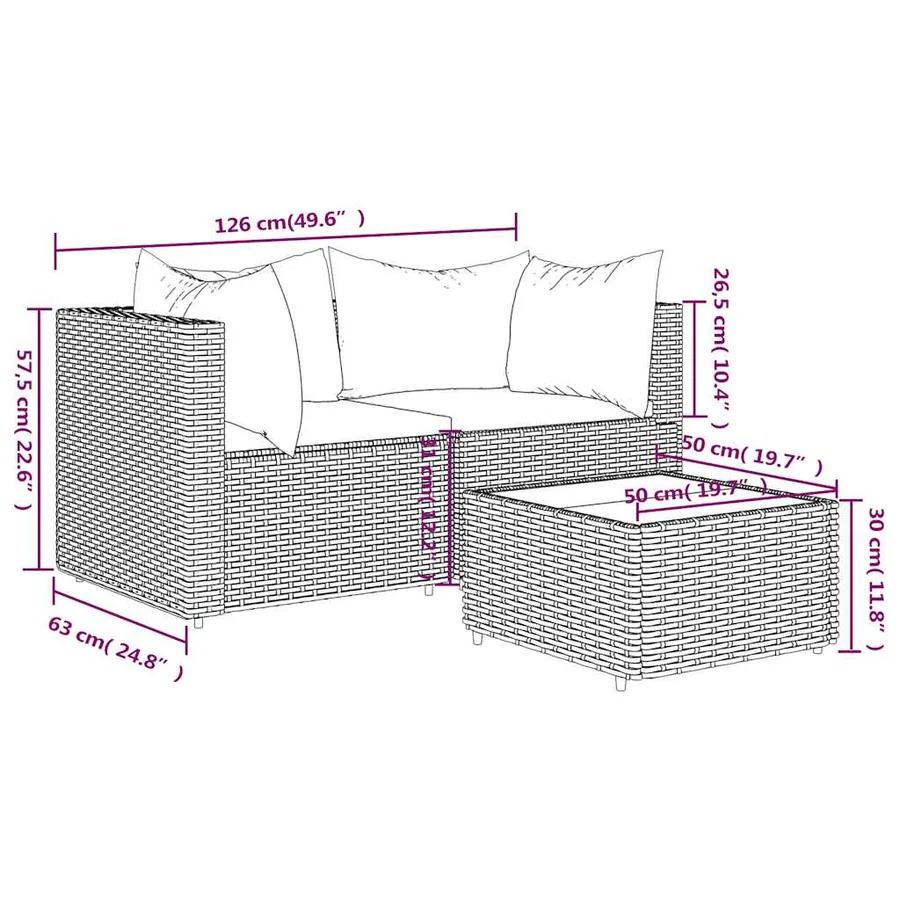Salon de jardin 3 pcs avec coussins Gris Résine tressée - 11