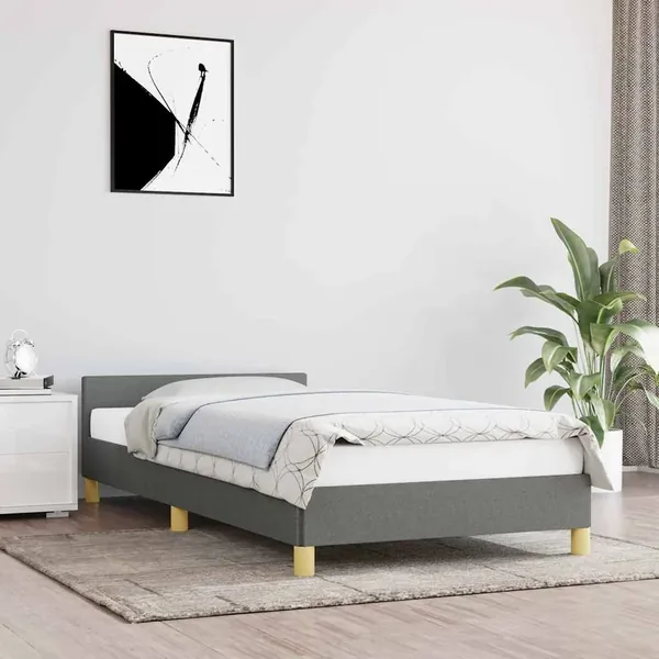 Cadre de lit sans matelas gris foncé 100x200 cm tissu