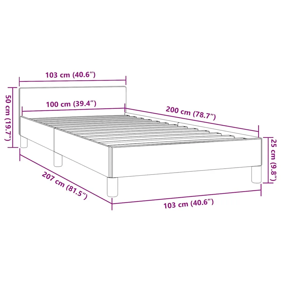 Cadre de lit sans matelas gris foncé 100x200 cm tissu - 9