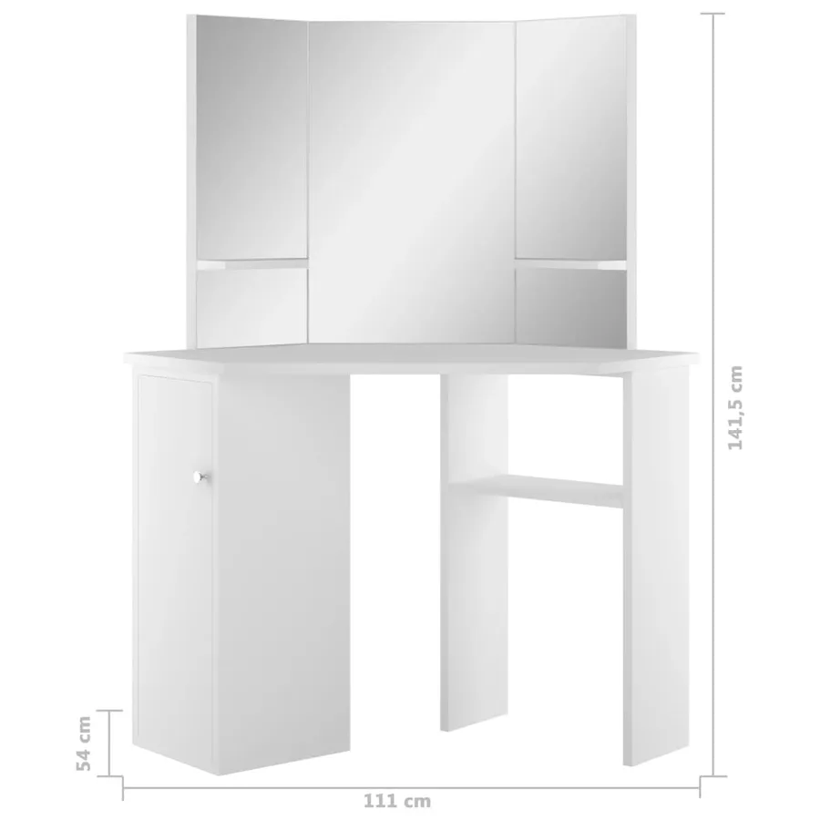 Coiffeuse d'angle Table de maquillage cosmétique Blanc - 10