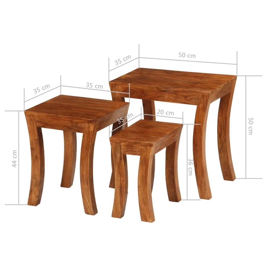 Table gigogne 3 pcs Bois massif d'acacia 50x35x50 cm Marron - 11