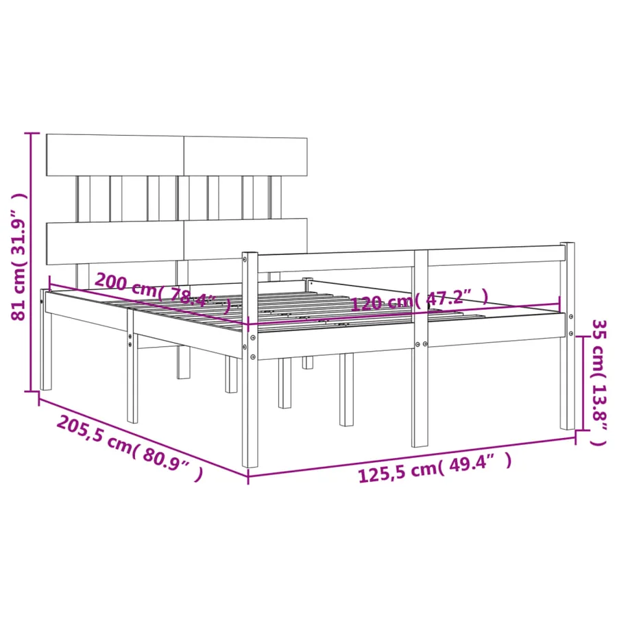 Lit pour personne âgée sans matelas 120x200 cm bois massif - 12