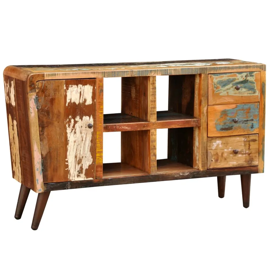 Armoire avec 1 porte 4 étagères 3 tiroirs Bois massif récupéré - 11