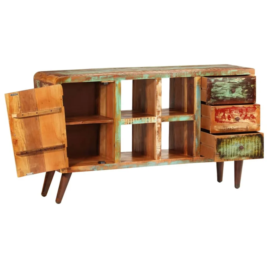 Armoire avec 1 porte 4 étagères 3 tiroirs Bois massif récupéré - 3