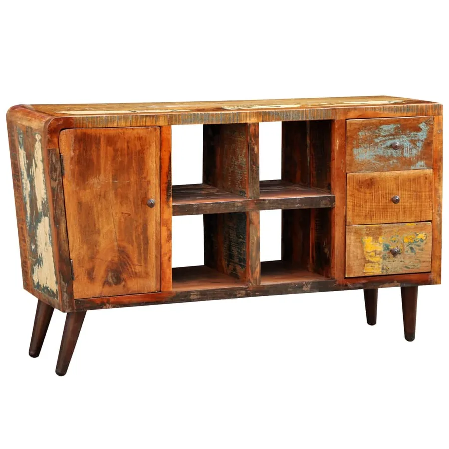 Armoire avec 1 porte 4 étagères 3 tiroirs Bois massif récupéré - 9